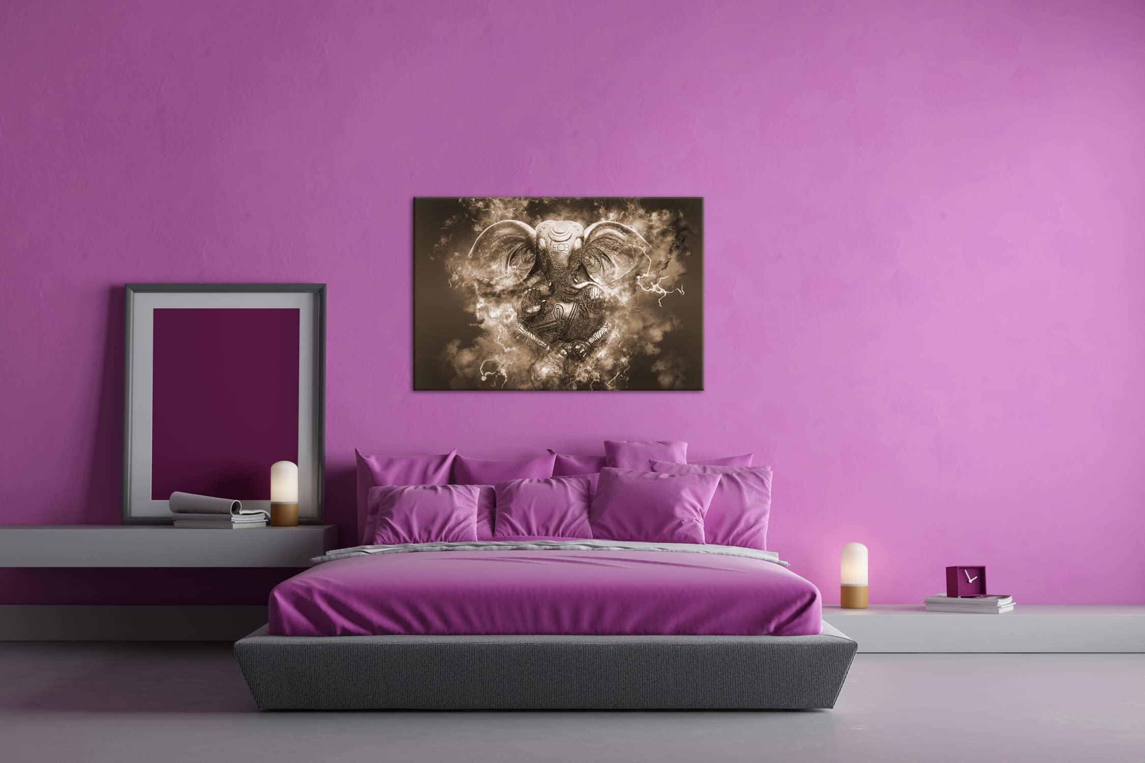 Hindu Göttheit Ganesha Format: 100x70 Efekt: Sepia jako obraz na płótnie, motyw oprawiony na ramie z prawdziwego drewna, wysokiej jakości druk cyfrowy, nie jest to poster ani plakat
