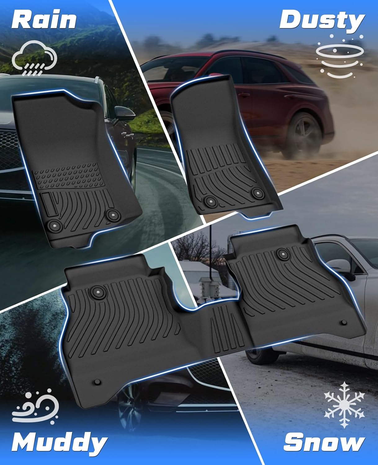Floor Mats for Jeep Gladiator 2020-2025 2026, All Weather TPE Rubber Floor Liners for Gladiator Accessories,1st&2nd Row Full Set Car Mats Raised Edge - Image 5