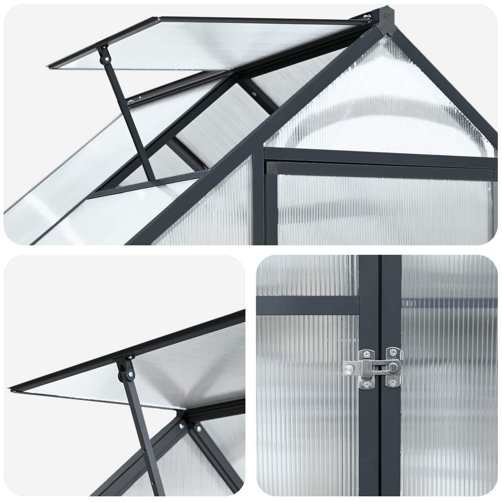 Ogród szklarnia woskowa antracyt 183,5 x 123 x 207 cm | Aluminium i stal ocynkowana, odporna na warunki atmosferyczne, regulowana wysokość, bez użycia narzędzi, design