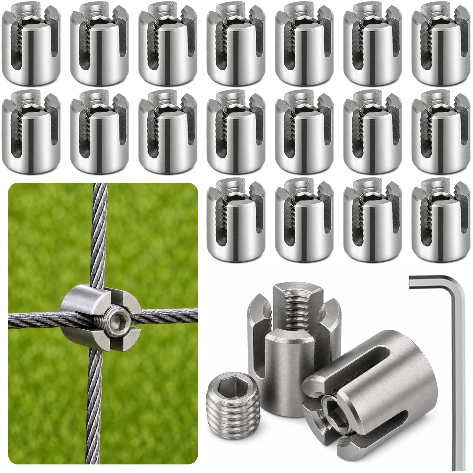 20 morsetti a croce per cavi da 0,3 cm, in acciaio inossidabile T316, per cavi metallici o aste da 3 mm, senza clip di perforazione per kit di tralicci metallici (resistenti)