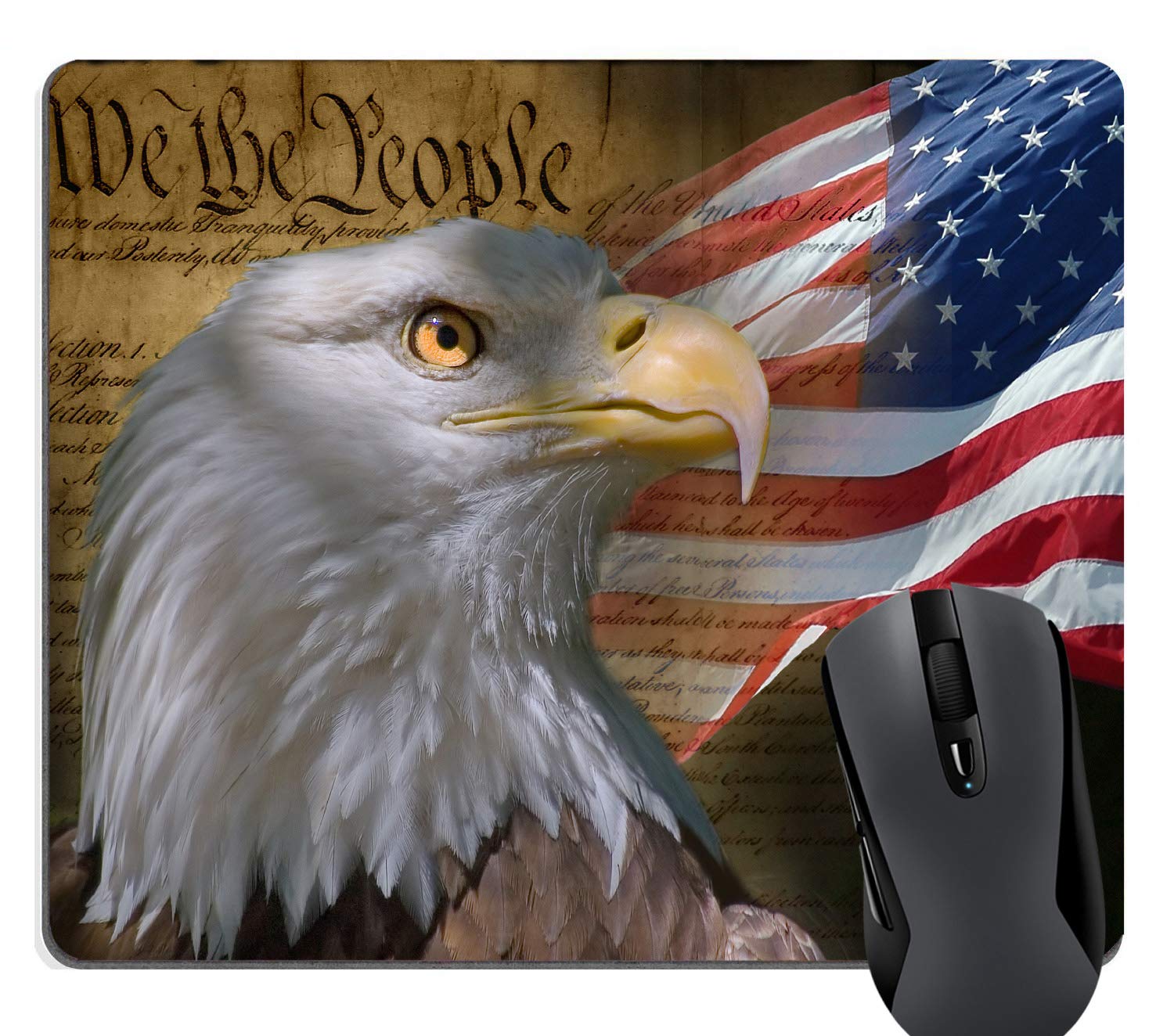 Gaming Mouse Pad Custom, Vintage USA Flag American Patriotic Eagle Quotes