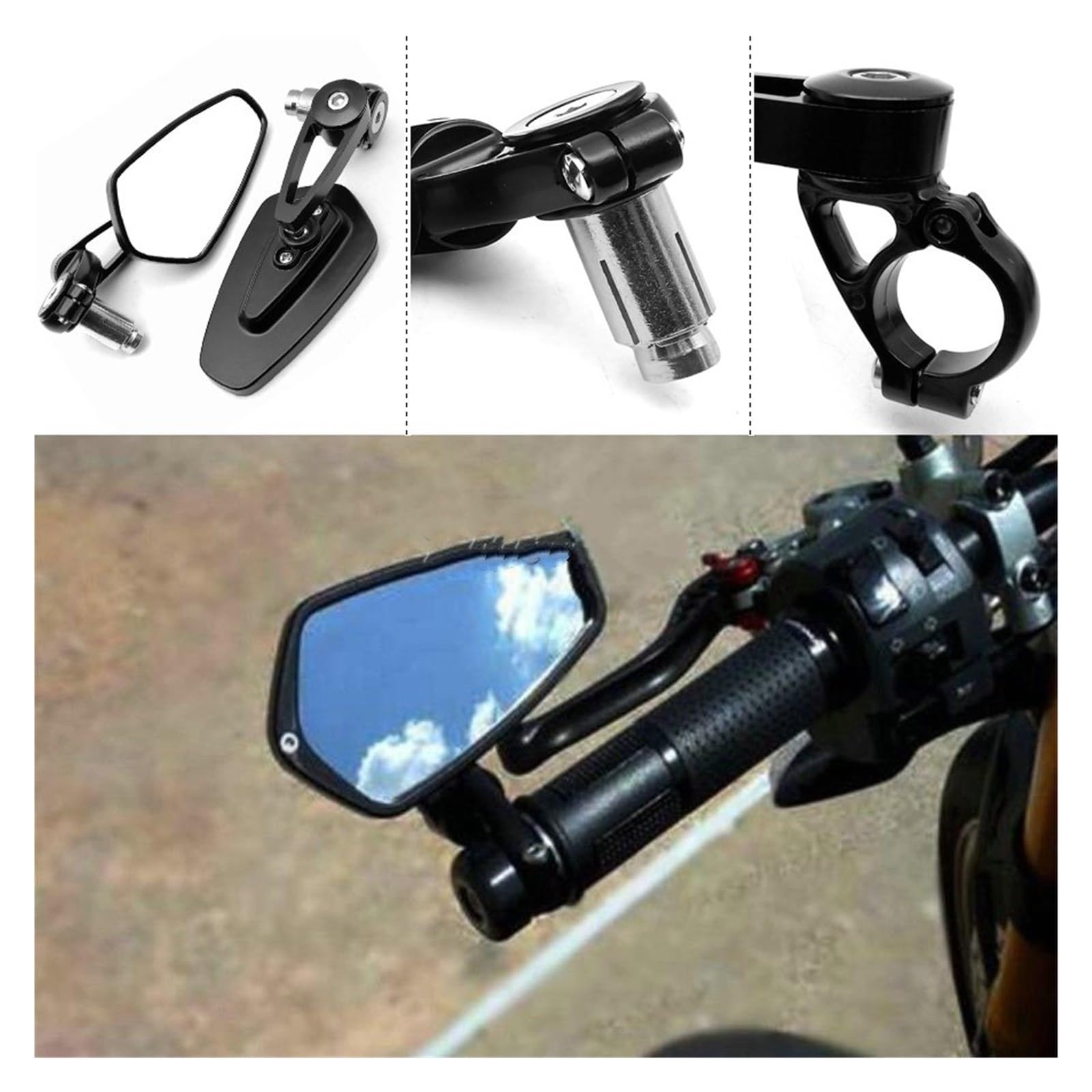 składane lusterka wsteczne Uniwersalny zestaw 1 7/8" 22mm aluminiowy uchwyt na kierownicę do motocykla, lusterka boczne, regulowane 360 ​​stopni, do sportowego, ulicznego(5)