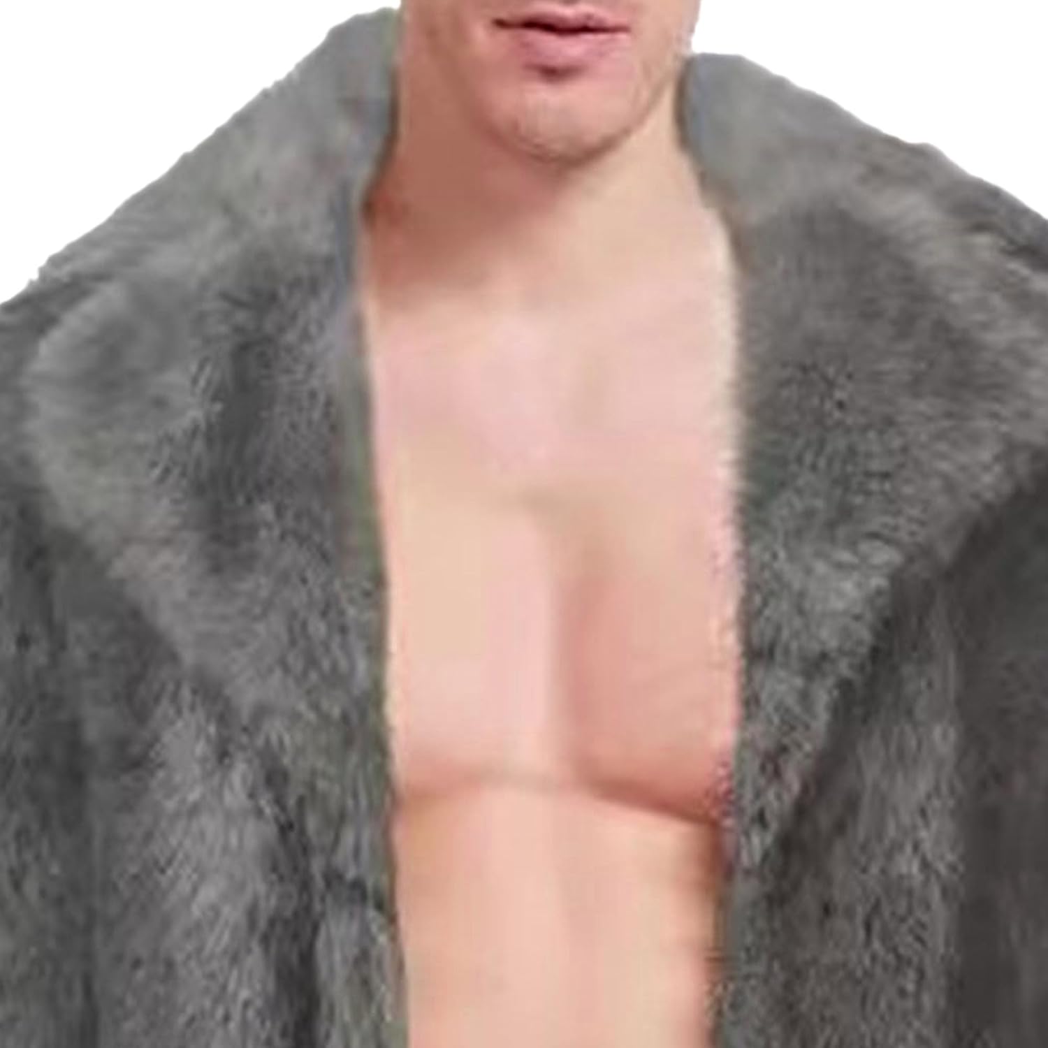 Men's Mid Long Notched Lapel Faux Fur Coat Long Sleeve Fluffy Faux Mink Coat Winter Classy Cozy Warm Overcoat (Grey,Large)
