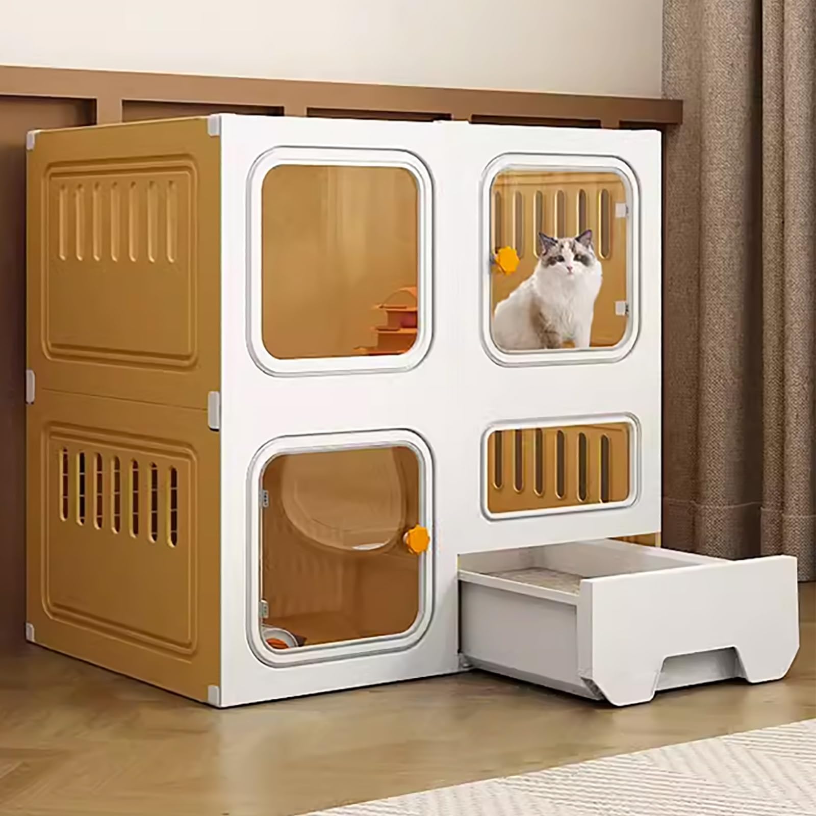 Cage pour chat d'intérieur anti-bêtises avec couchage et bac amovible