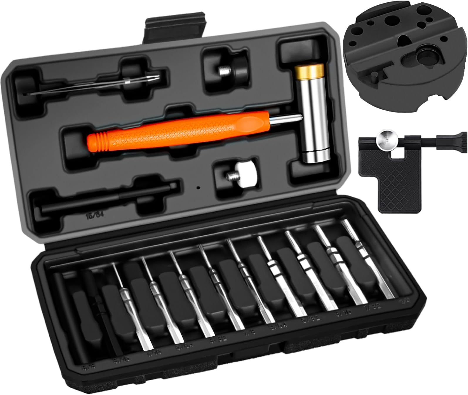 BESTNULE Upgrade Roll Pin Punch Set, Punch Set with Replaceable Face Hammer, Punch Tools, Made of Solid Material, Ideal for Maintenance (With Bench Block and Pivot Pin Tool)