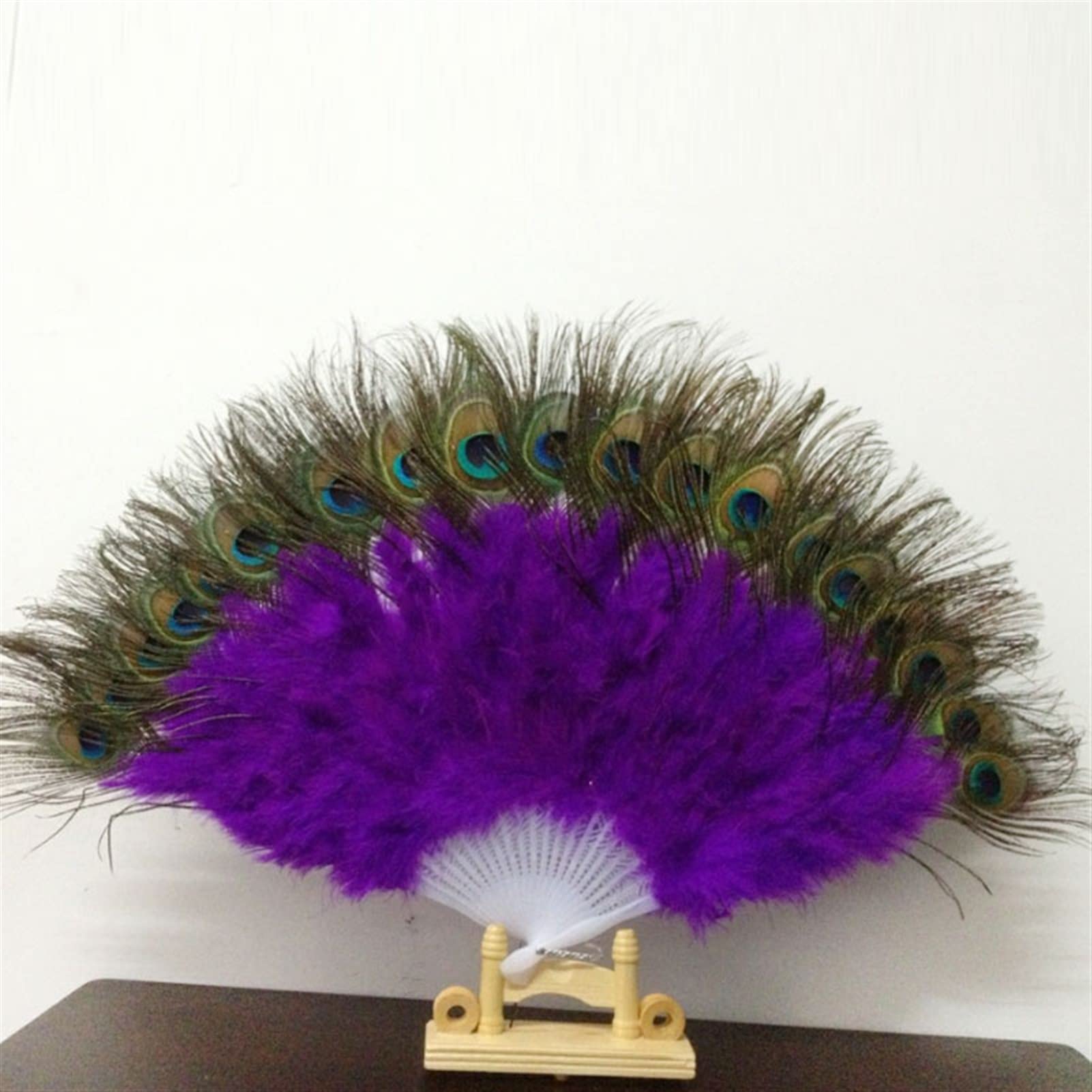 LKLNKVL folding fan, Folding Hand Fan - New Peacock Feather Foldable Dancing Bridal Wedding Party Props Supply Decorative Fans Woman Accessories(Purple)