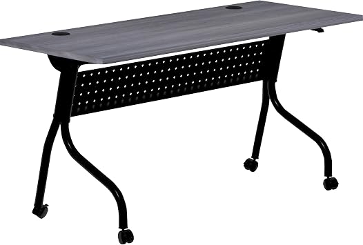 Lorell Flip Top Training Table, 23.6" x 60" x 29.5", Black Steel Base with Charcoal Melamine Top