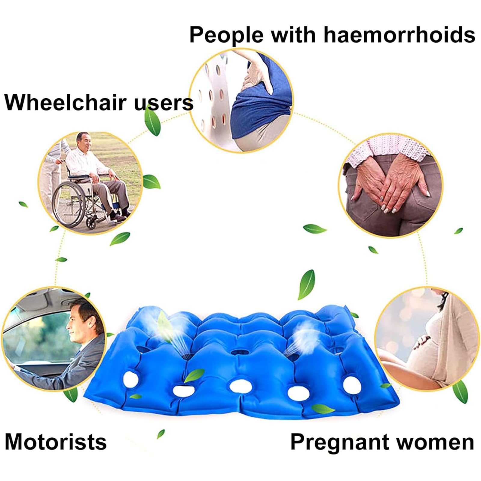 Genérico Cojín Inflable para Asiento, Cojín Antiescaras para Silla de Ruedas, Respaldo Transpirable, Colchón de Presión Impermeable para Ancianos Discapacitados