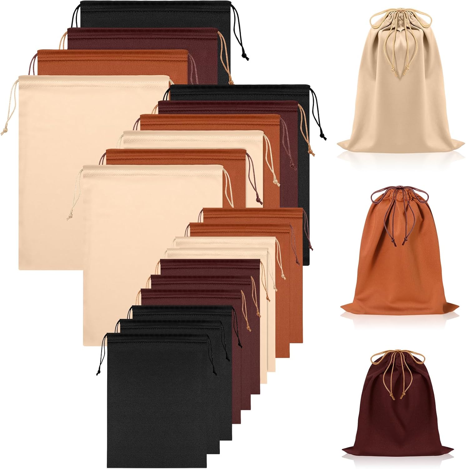 20 Pcs Satin Game Storage Bags for Women Men, M,L,XL, Caramel Color