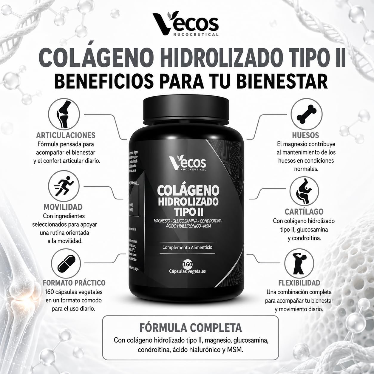 320 Cápsulas Colágeno Hidrolizado Tipo II - 160 Cápsulas Vegetales - Ayuda a Prevenir el Dolor y la Inflamación en las Articulaciones - Efecto Antiinflamatorio y Antioxidante