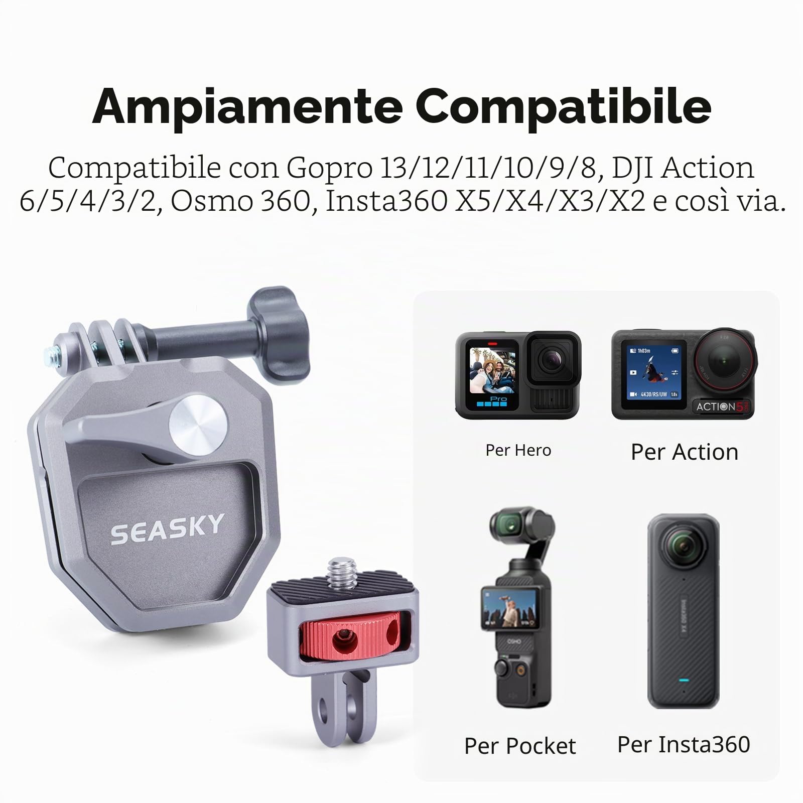 SEASKY M02 Tutti gli accessori in alluminio metallo moto parabrezza Mount per Gopro Hero 13 12 11 10 9 8 7 per DJI Action 5 4 3 2 per insta360 X4 X3 X2 X RS Sport Action Camera