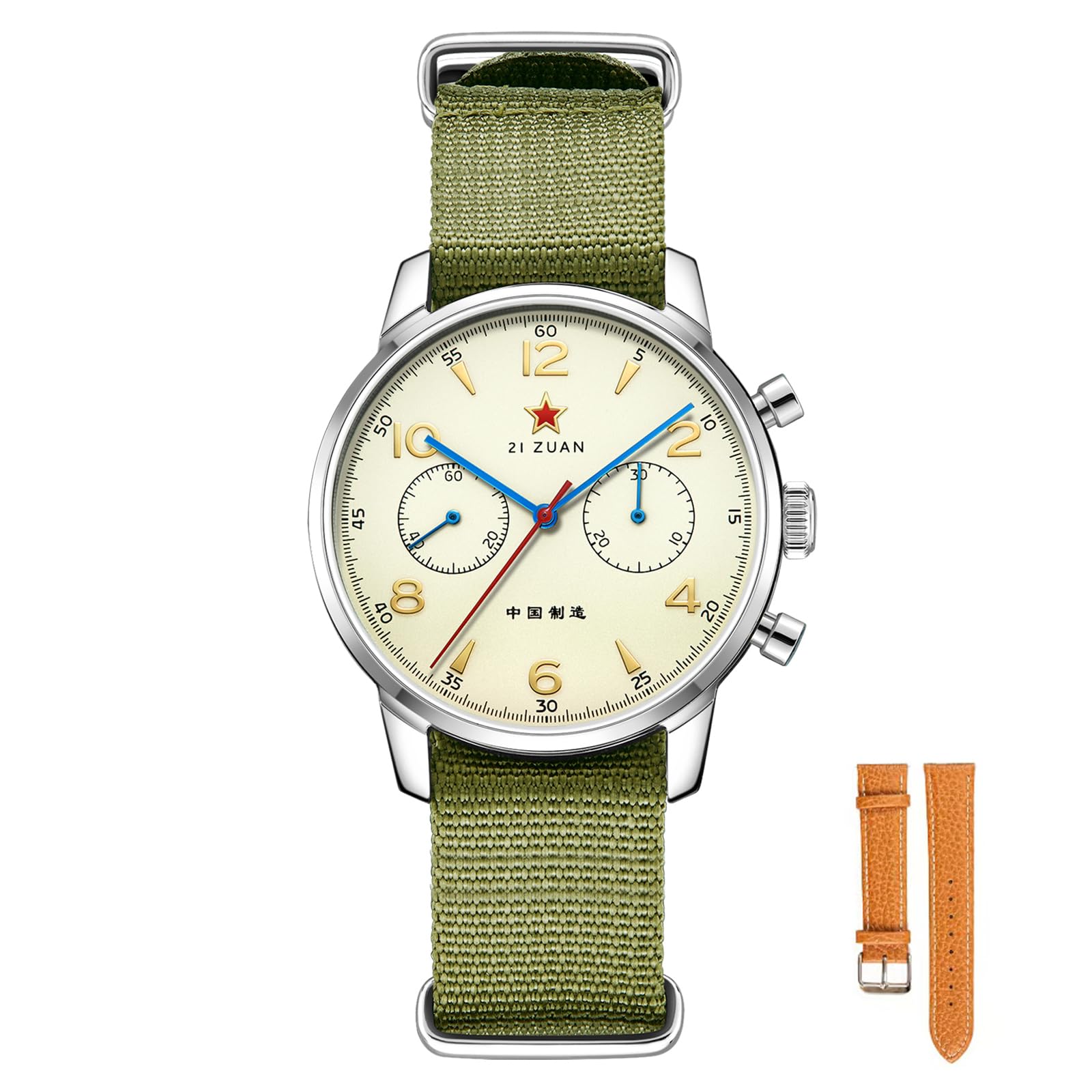 TOPHILLMens Watches 1963 40mm Manual Winding Seagull ST1901 Movement Aviation Chronograph Pilot's Watch Mechanical Sapphire Glass Stainless Steel Case