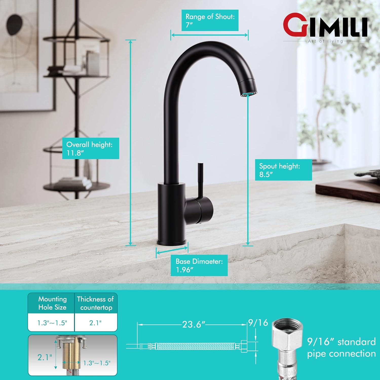 GIMILI Black Bar Sink Faucet, Modern Bar Single Hole, Prep Wet Small for Kitchen Farmhouse RV Camper Outdoor Utility Bathroom