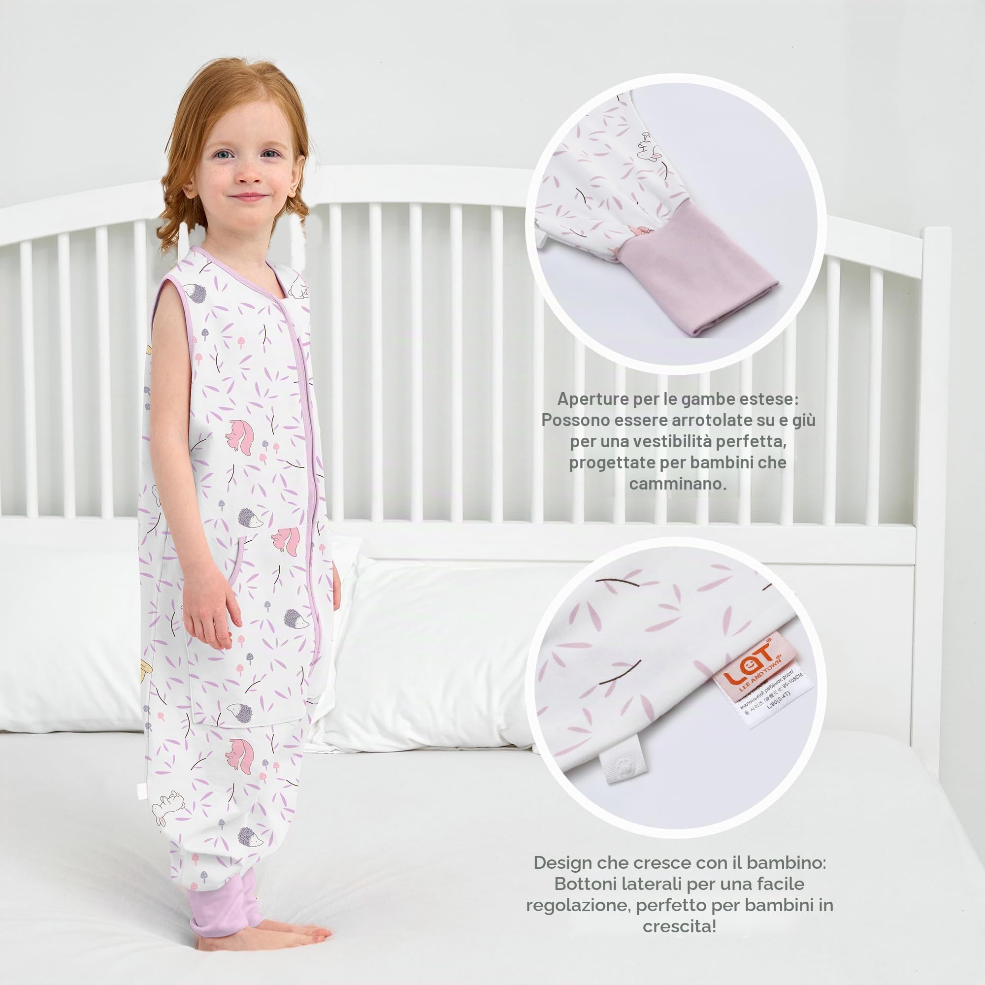 LAT Sacco Nanna Estivo per Bambini, 2 Pezzi Sacchi Nanna con Piedini 0.5 TOG, 100% Cotone Sacco Nanna, Sacco a Pelo Estivo con Tasche per Bambini