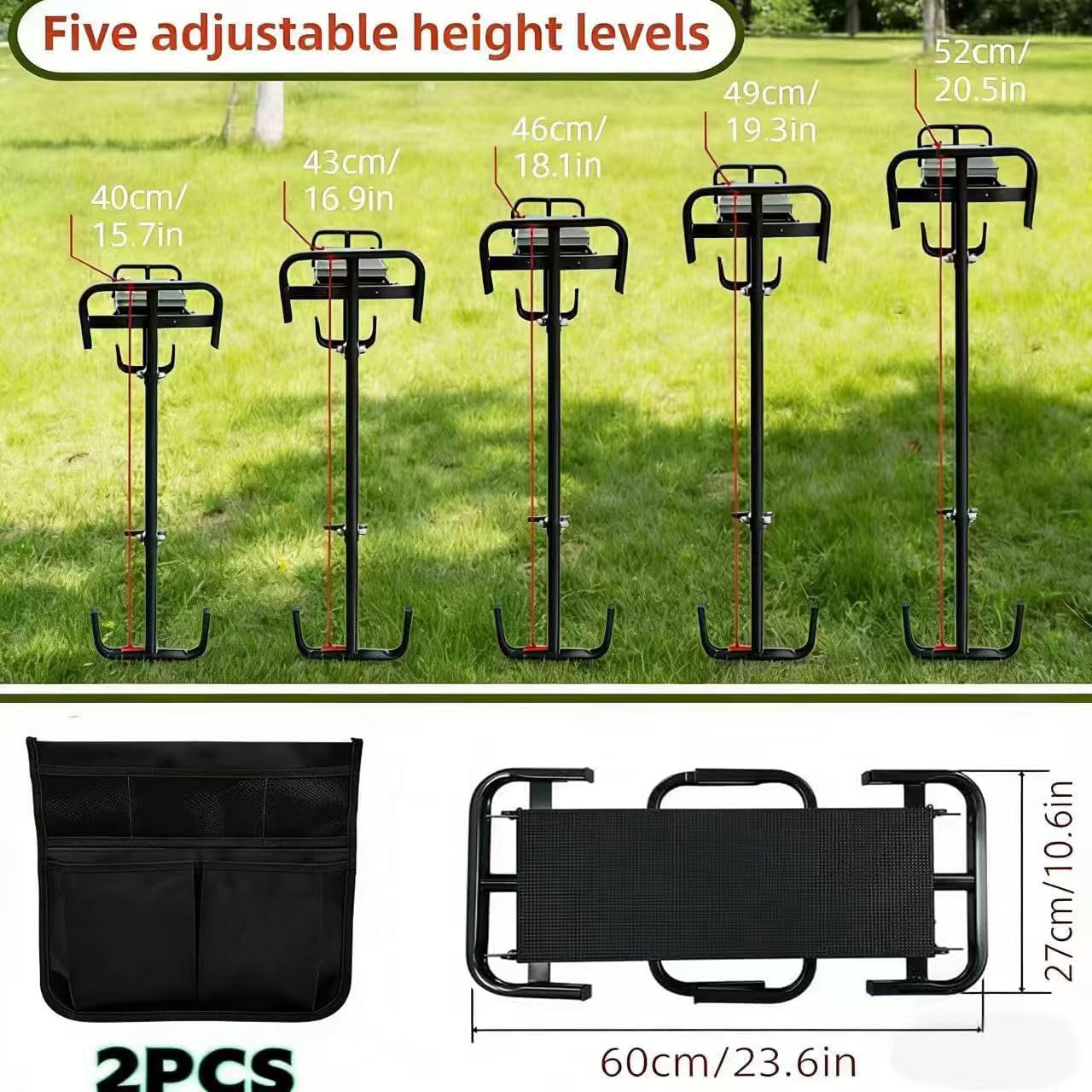 Asiento de Jardín Kneeler 2 en 1 con Bolsa para Herramientas, 60x52x27cm Banco de Jardinería Plegable, Portátil y Plegable Banco de Rodillas, Taburete Reclinatorio de Jardín (Negro) — view 3