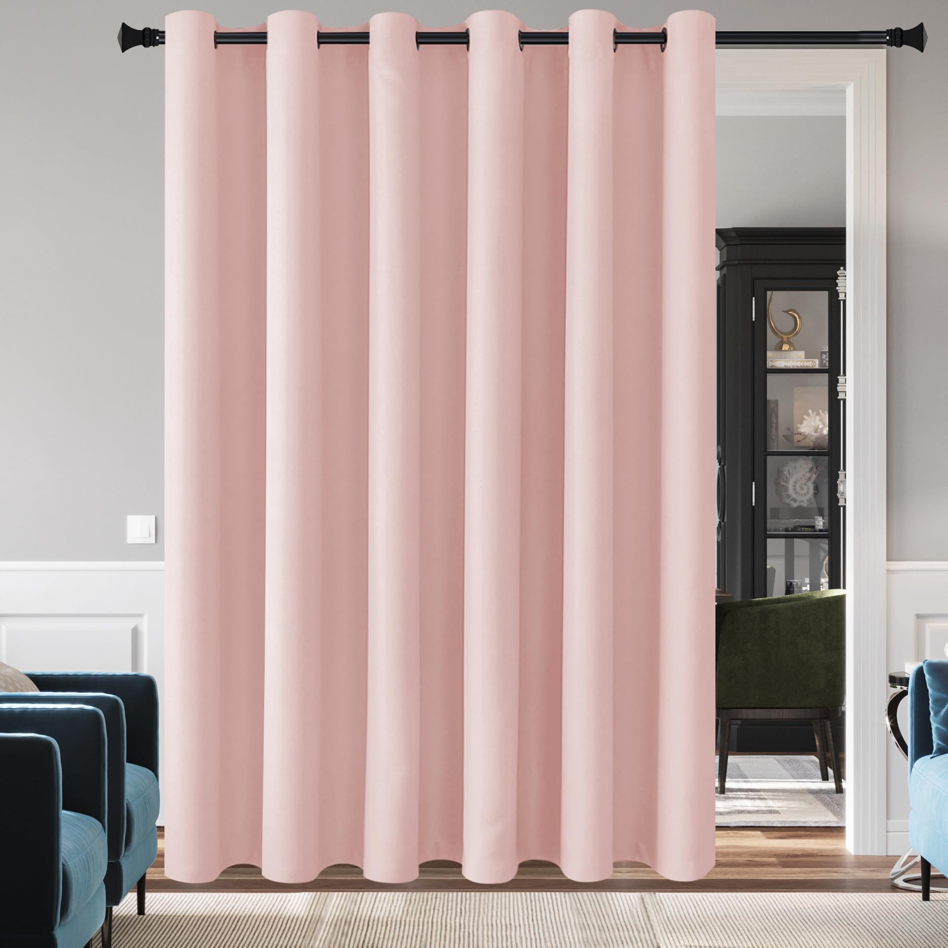 DWCN Blackout Curtain Panel for Bedroom - Thermal Insulated Energy Saving Grommet Blackout Drapery for Patio Door, Room Divider Big Long Curtain,Blush Pink, W100 by L84, 1 PC — image 1