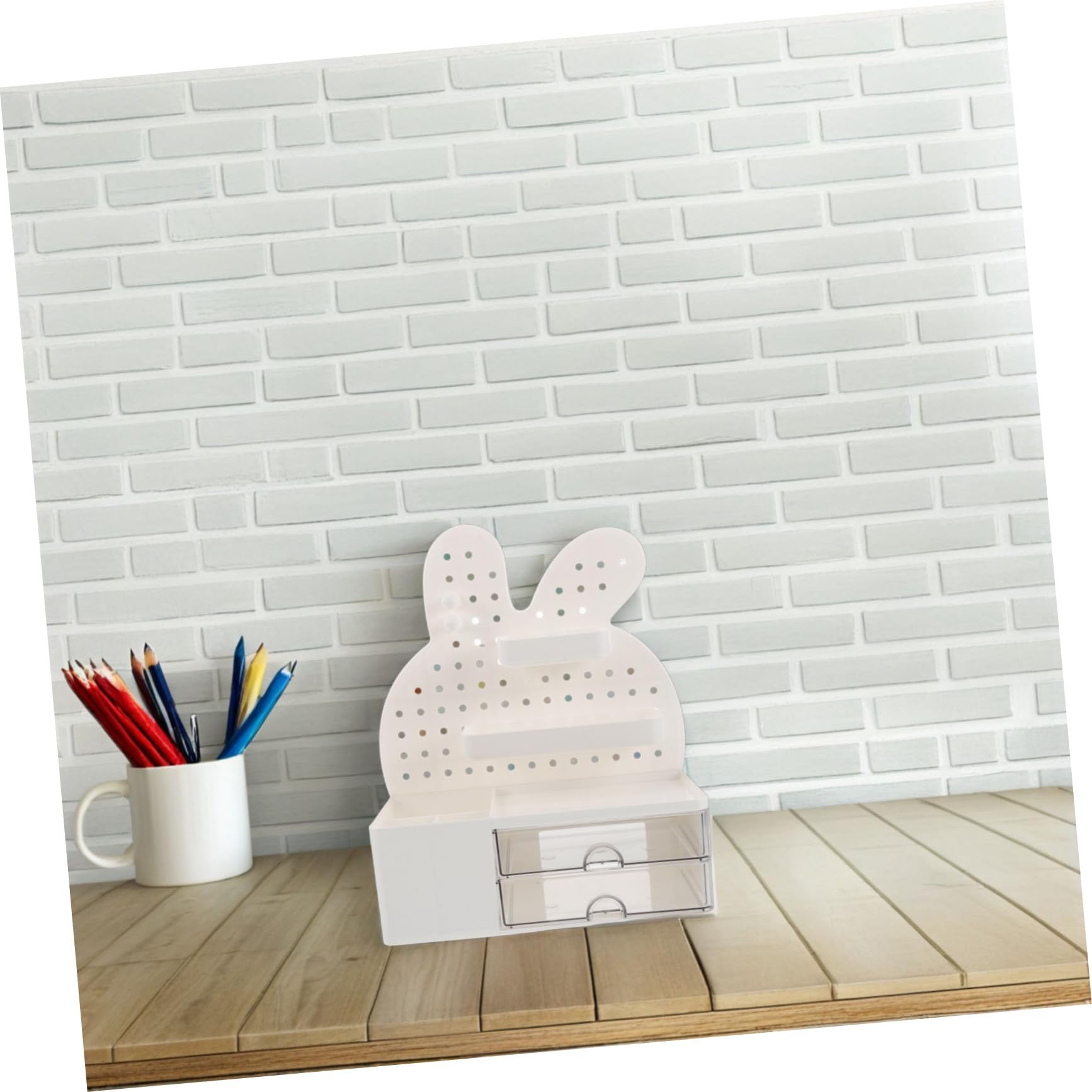 Veemoon Organizador de Escritorio con Forma de Conejo Cute Caja de Almacenamiento con Cajones Estante de Perforación para de Oficina y Papelería Accesorio de Escritorio Divertido y