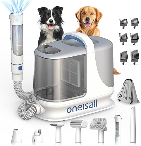 oneisall Aspiradora de aseo para perros, 13000Pa potente taza de polvo de 3 litros con cortaúñas y cepillo de desprendimiento, kit de 7 piezas de