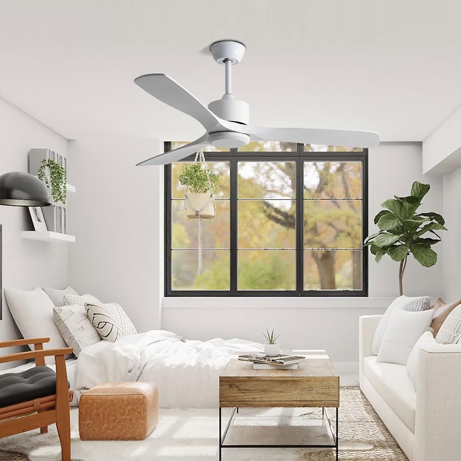Modern 42in Ceiling Fan Without Lights Indoor 6-Speed Quiet Ceiling Fans with Remote Control Nordic White Ceiling Fan No Light for Bedroom Living Room ABS Fan Blades