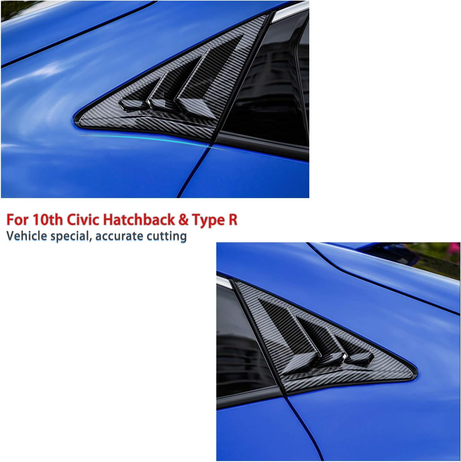 Thenice for 10th Gen Civic Rear Side Window Louvers Racing Style Triangular Window Glass Blinds for Honda Civic Hatchback Type R 2021 2020 2019 2018 2017 2016 -Carbon Fiber