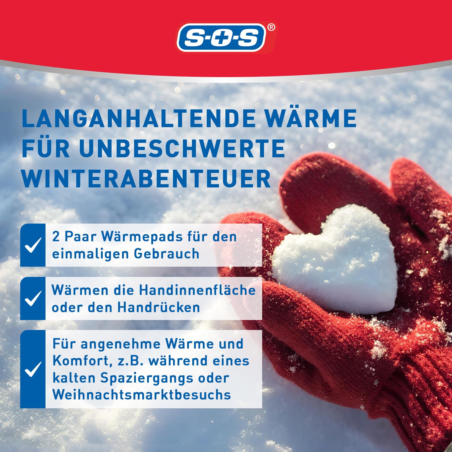 SOS Handwärmer 20 Paar (40 Stück) – Einweg-Wärmepads für bis zu 10 Stunden Wärme – Flexibel und weich – Ideal für Spaziergänge, Sport und kalte Tage – Passt in Jackentasche & Handschuh