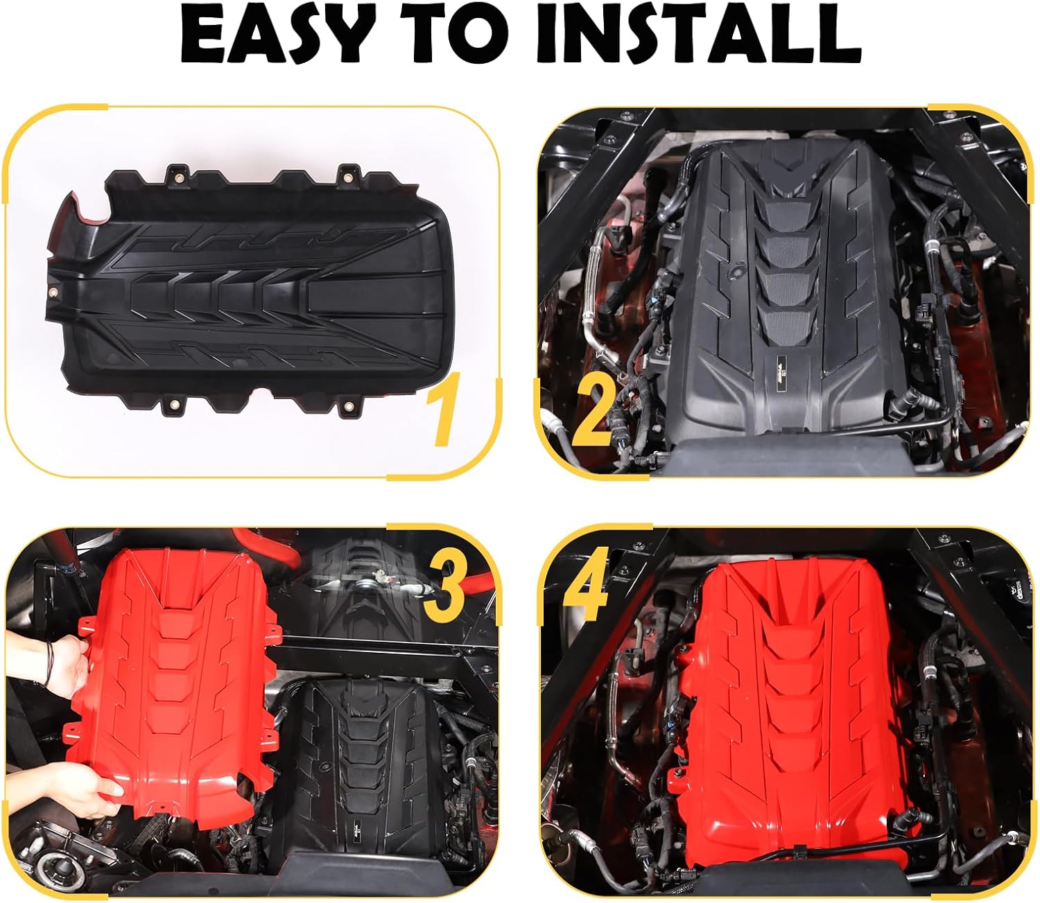 Engine Bay Cover Compatible with Chevrolet Corvette C8 2020-2025 Stingray E-Ray Z51 6.2L, Engine Hood Replacement Parts Protection Cover Accessories (Red)