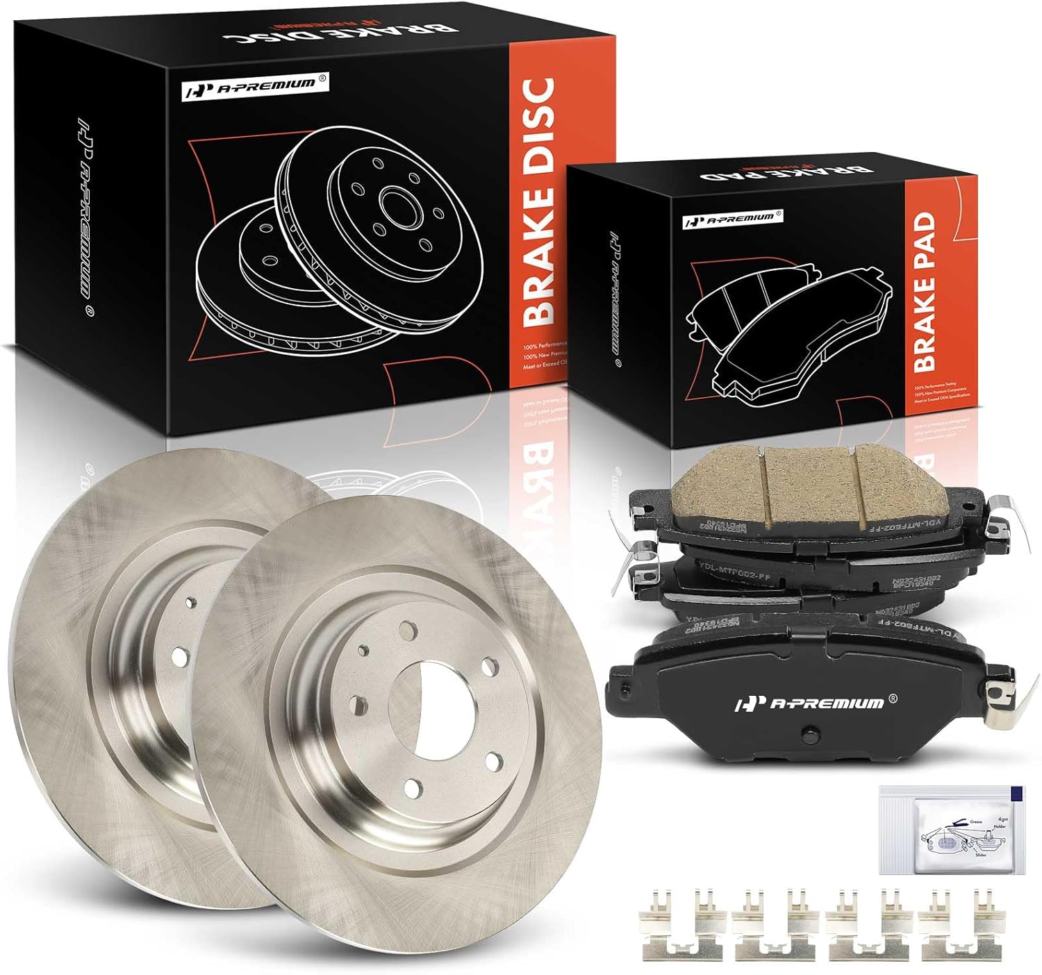 A-Premium 12.79 inch (325mm) Rear Solid Disc Brake Rotors + Ceramic Pads Kit Compatible with Select Mazda Models - CX-9 CX9 2016-2022, 2.5L, 6-PC Set