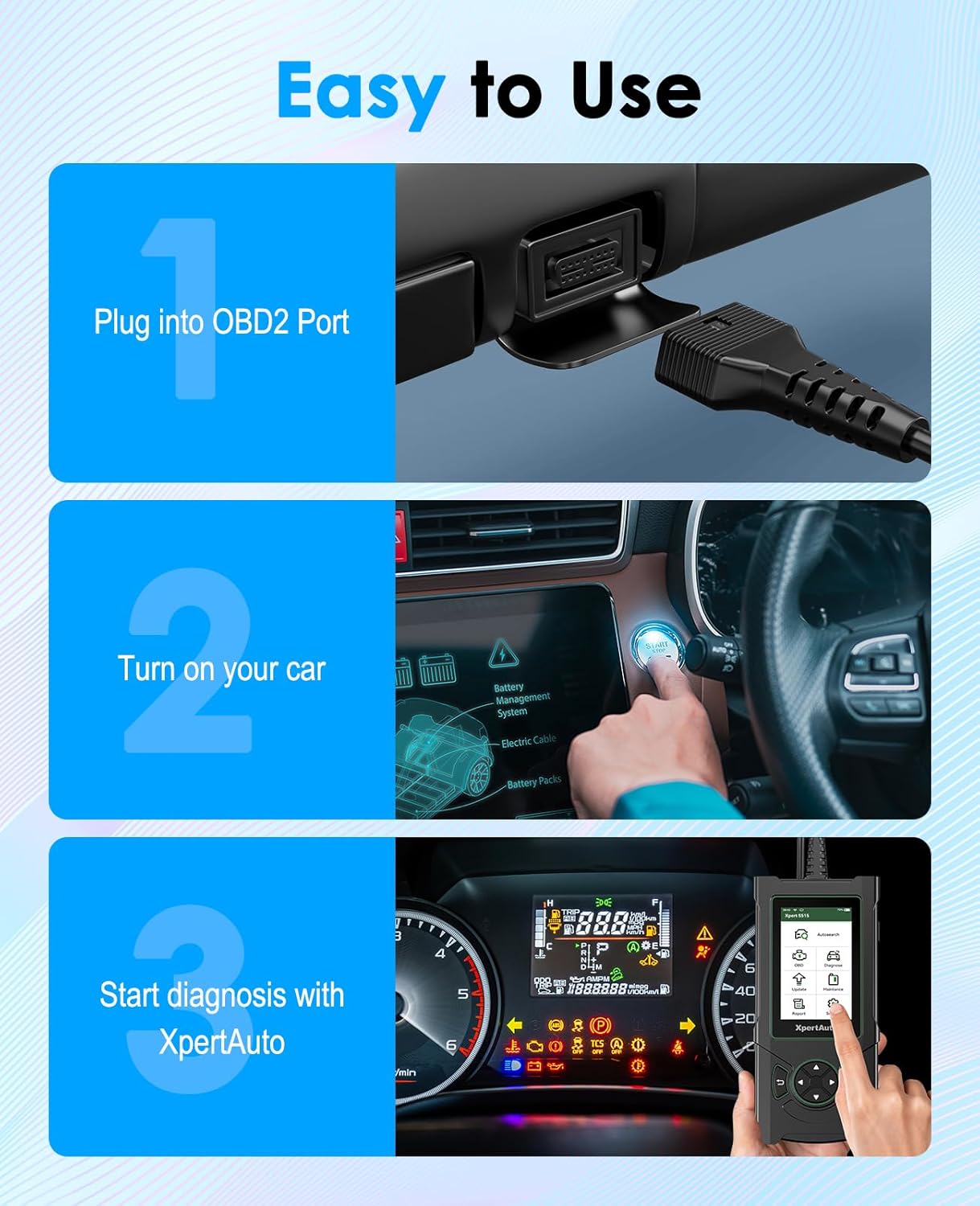 OBD2 Scanner S515 ABS SRS ECM TCM,Car Code Reader, Diagnostic Scan Tool with Reset for ABS/SRS/Oil/EPB/SAS/ETS/Battery/DPF/, Universal for All OBD II/EOBD Protocol Cars After 1996 - Image 8