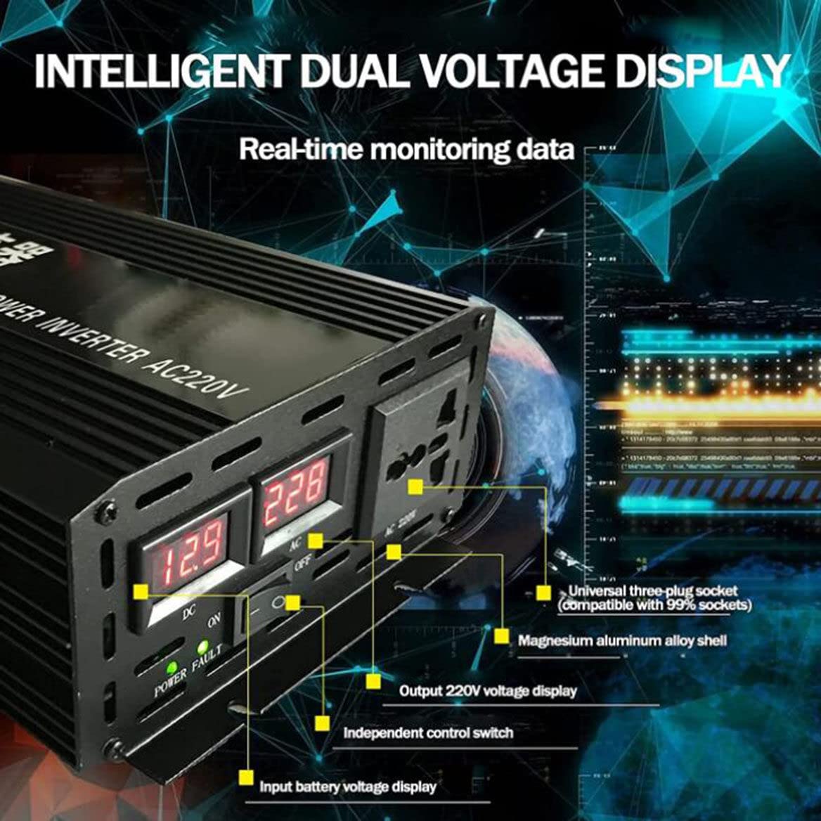 2000W 3000W 4000W Inwerter Czysta fala sinusoidalna Przetwornica napięcia 12V 24V 48V 60V do 110V 230V 240V Moc Przetwornica czystej fali sinusoidalnej z wyświetlaczem LED do laptopa,2000W-12V