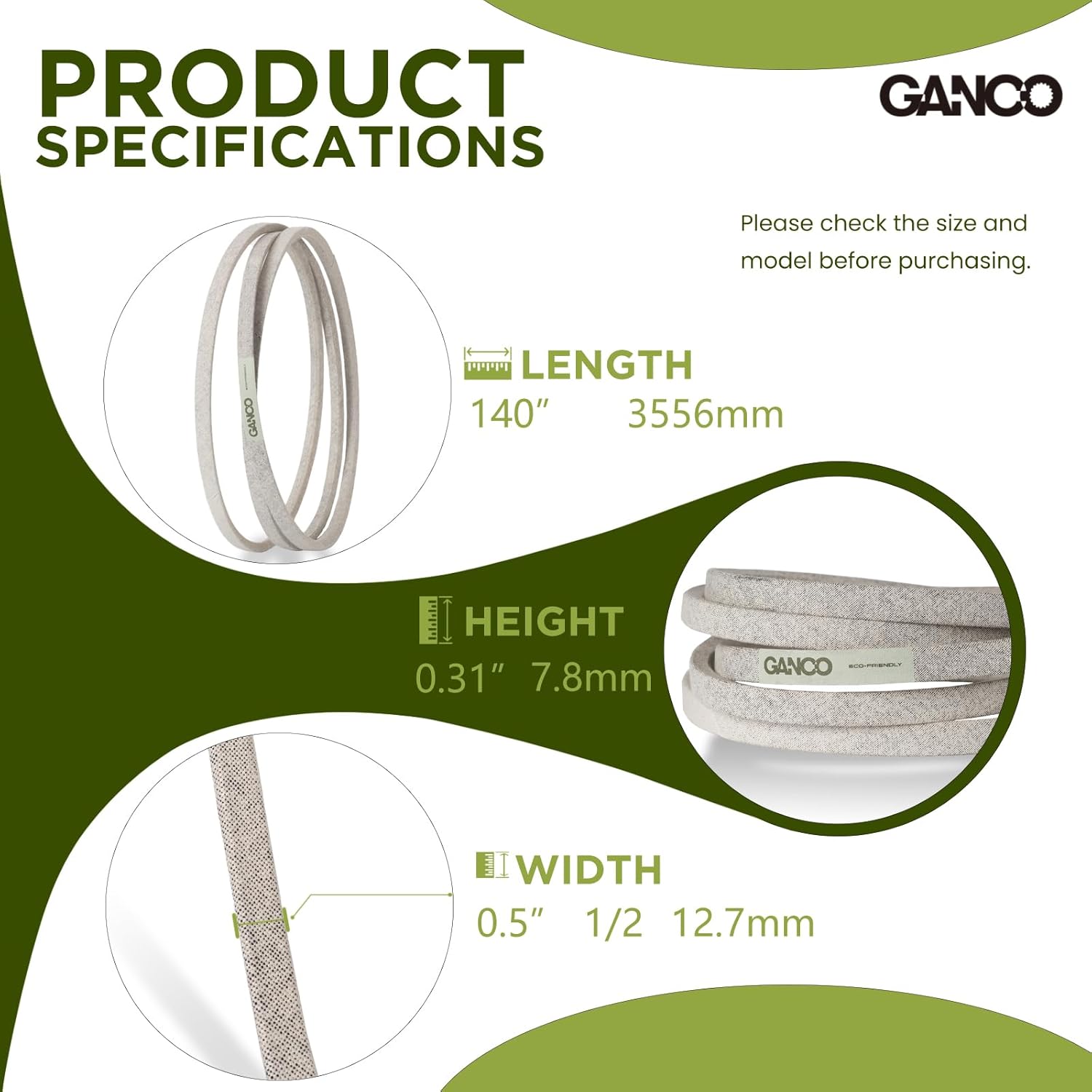 GANCO 110-6892 Deck Belt for Toro TimeCutter 50" Zero-Turn Mower Z5000 Z5035 Z5030 Z5060, 1/2 Inch x 140 Inch Lawn Mower Belt