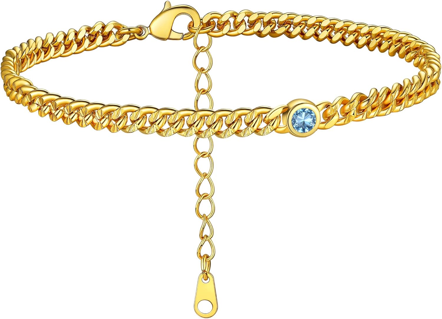 KeyStyle GoldChic Gold Round Heart Ankle Bracelet with Birthstone For Women, 12 Months Sparkling Crystal Anklet Anniversary Jewelry for Her, Birthday Chains for Mother