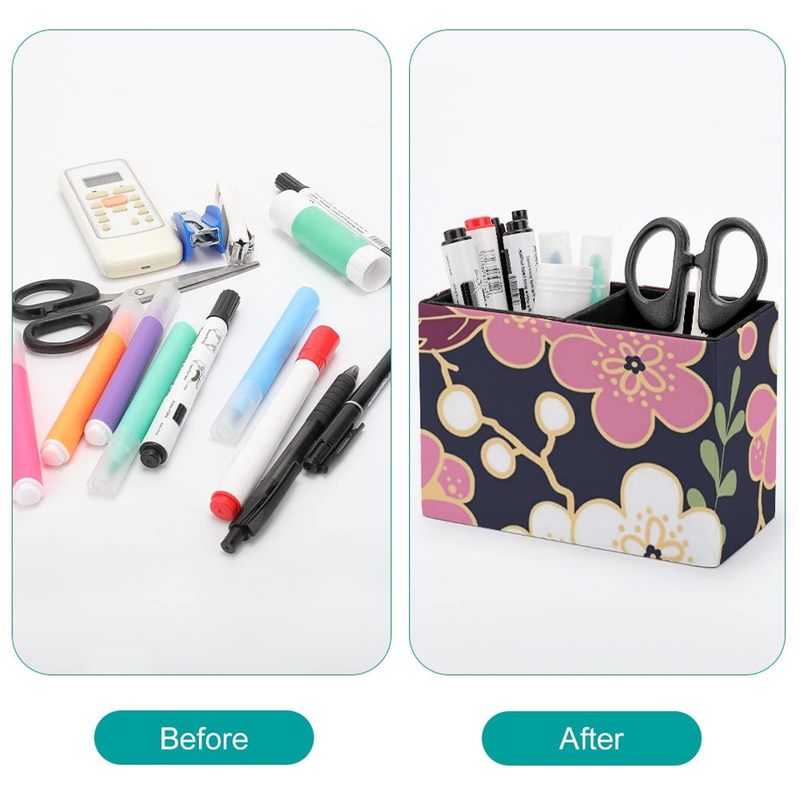 Amazon.co.jp: ペンスタンド 桜 和風 和柄 ペン立て 2格 レザー製 