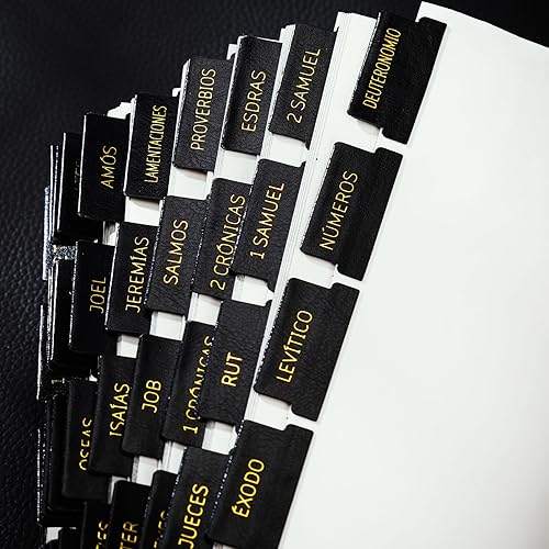 Miniatura 6 de Sanwuta 80 pestañas de índice bíblico de cuero, 66 pestañas de la Biblia en español y 14 etiquetas bíblicas en blanco, pestañas de capítulo de la