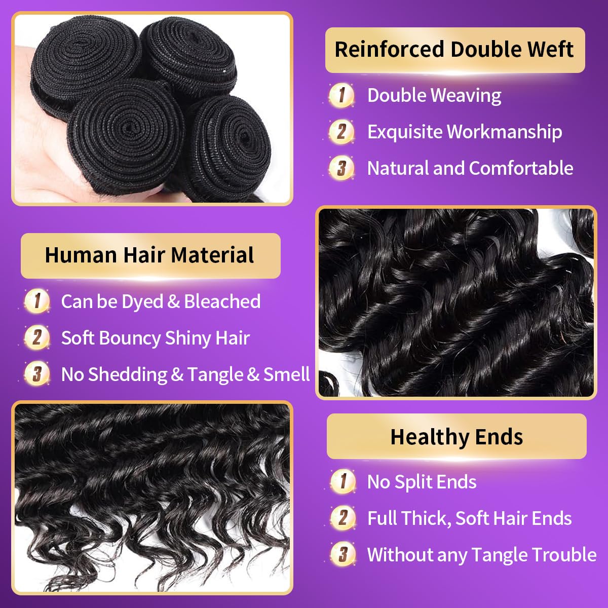 12A Human Hair Bundles with Closure Deep Wave 3 Bundles 20 22 24+18 Inch 4x4 HD Lace Closure Wet and Wavy 100% Unprocessed Brazilian Virgin Deep Curly Deep Weave Bundles with Closure for Women