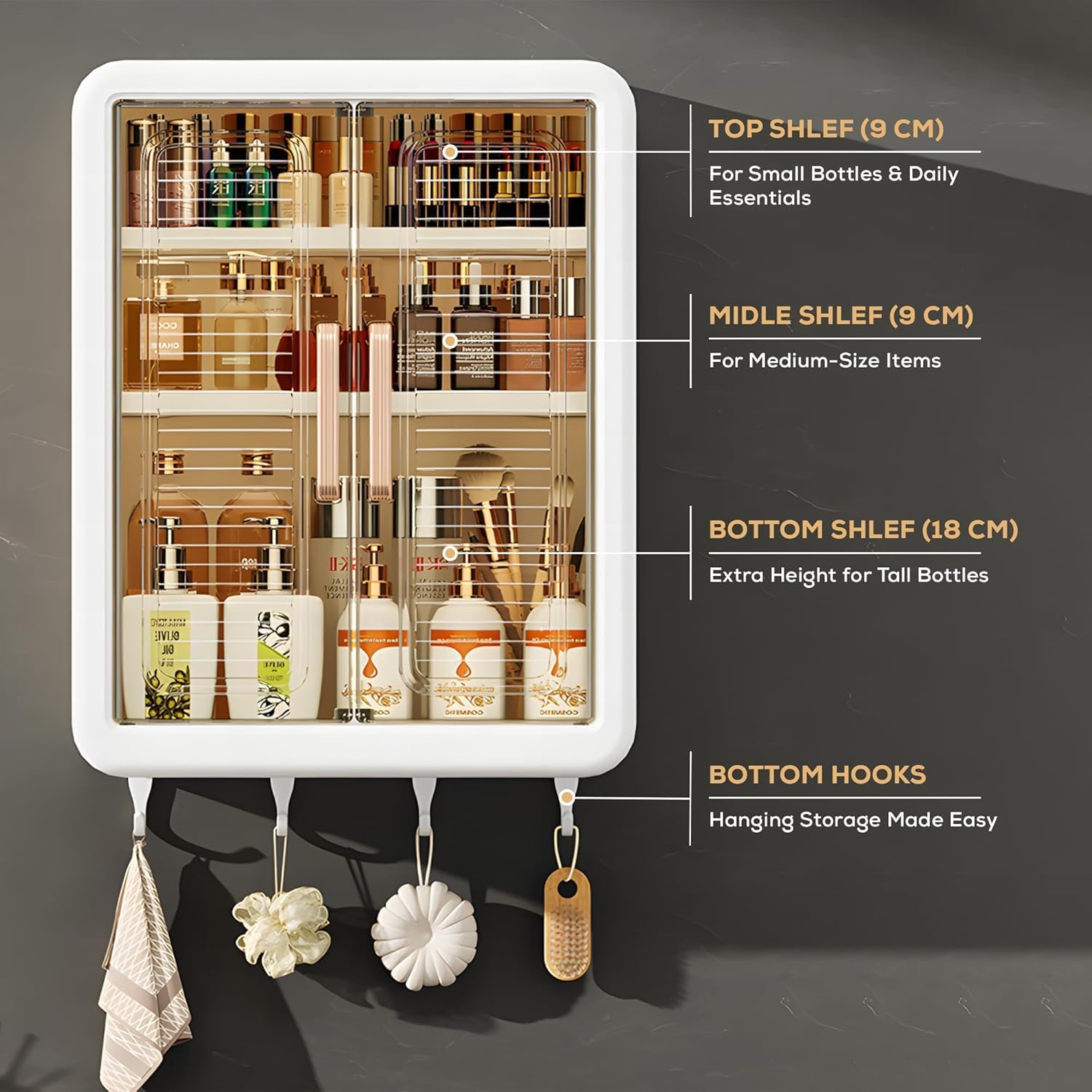 ZIPTON Wall Mounted Storage Cabinet for Kitchen & Bathroom Multipurpose Space Saving Organizer with Transparent Doors 2