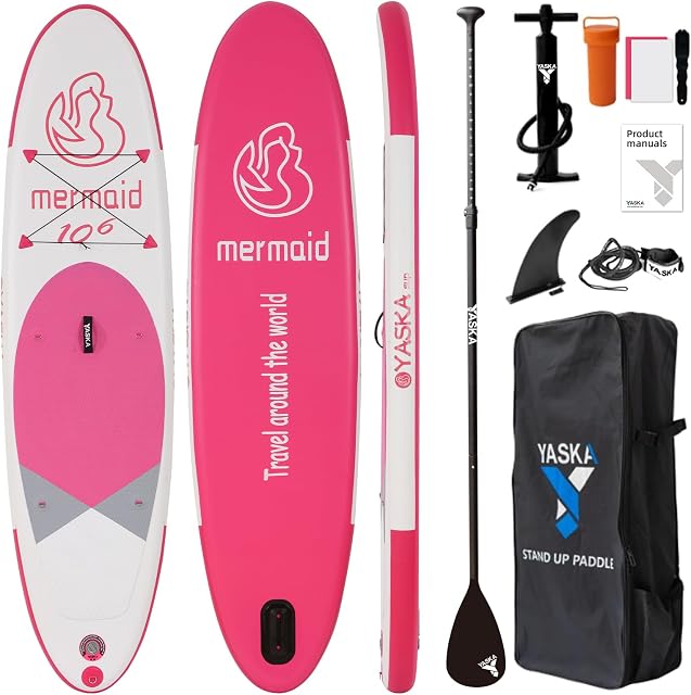 YASKA Nadmuchiwana deska SUP Paddling Board, ziarno z drewna, 320 x 81 x 15 cm, nośność 180 kg, w zestawie plecak, wiosło, pompka, leash, wodoszczelny worek do pakowania,