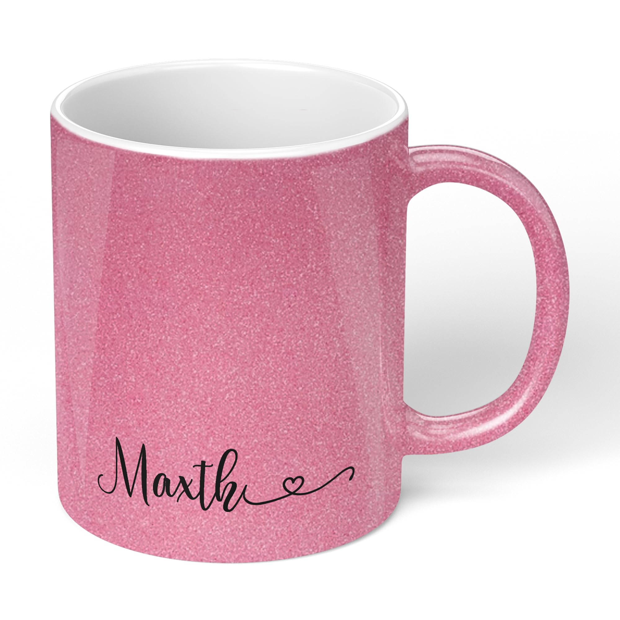 Print Maniacs Custom Personalised Name Text Printed Glitter Effect Tea Coffee Mug Cup Gift (Pink)