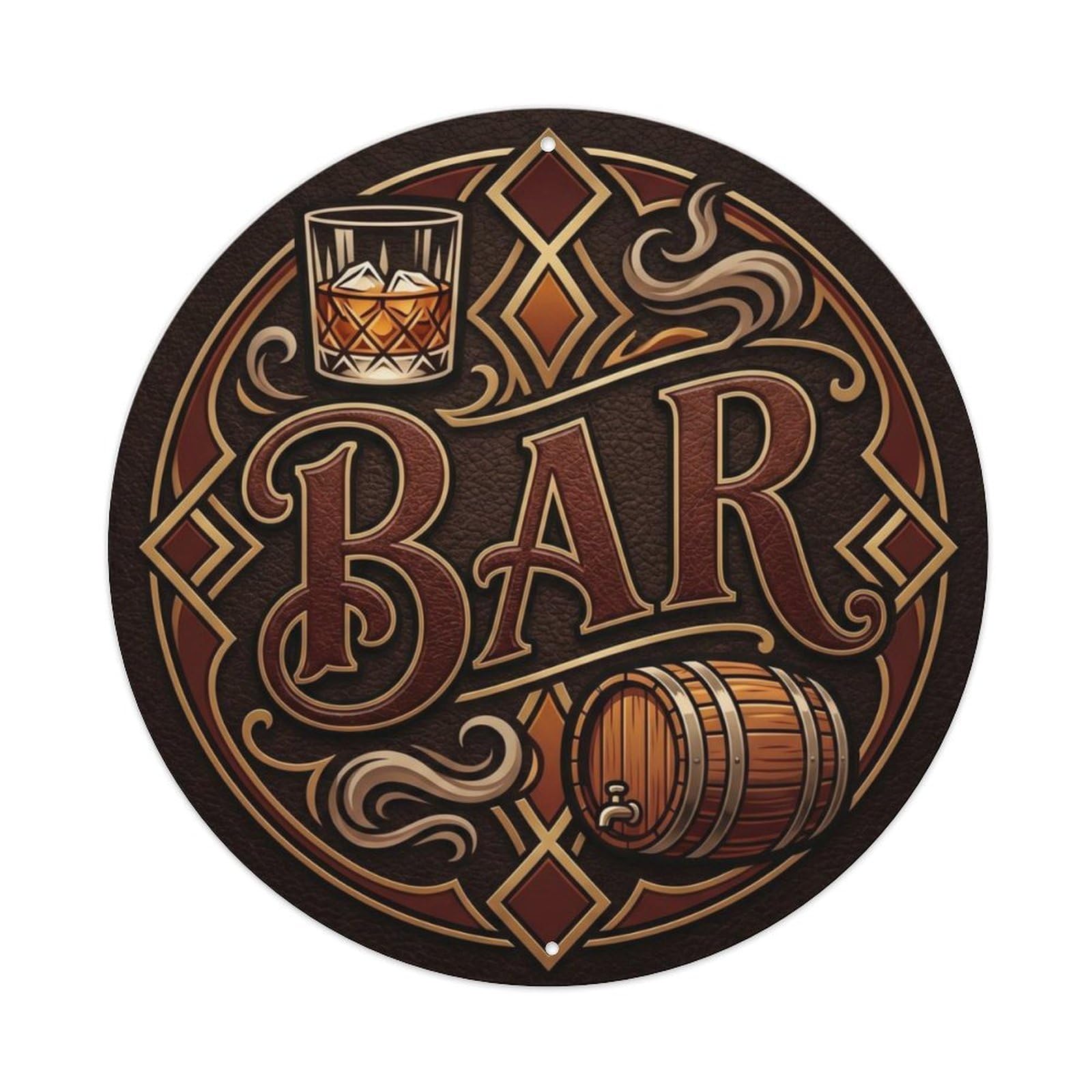 BAR Whiskey Lounge Plate Metal Tin Sign Plaque Wall Decor for Cafe, Club Bar, Office, Home Garden Round Metal Poster 8x8Inch