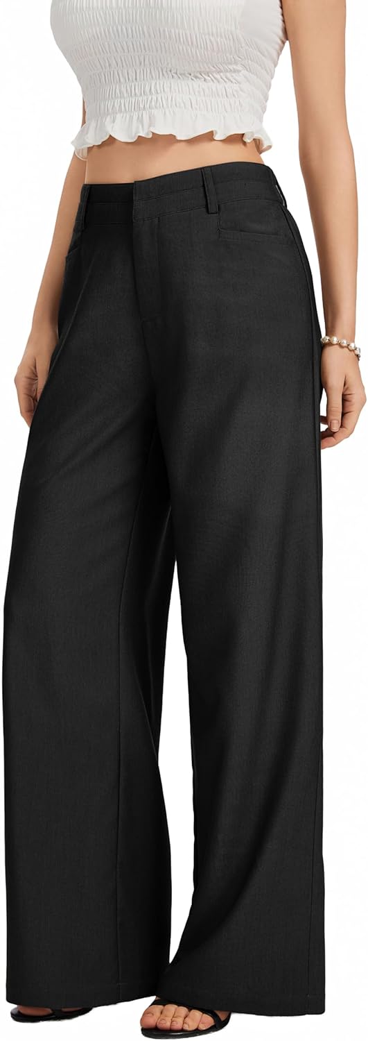 FUNYYZO Womens Wide Leg Pants Casual High Waisted Stretchy Double Waisted Work Business Dress Pant - Image 3
