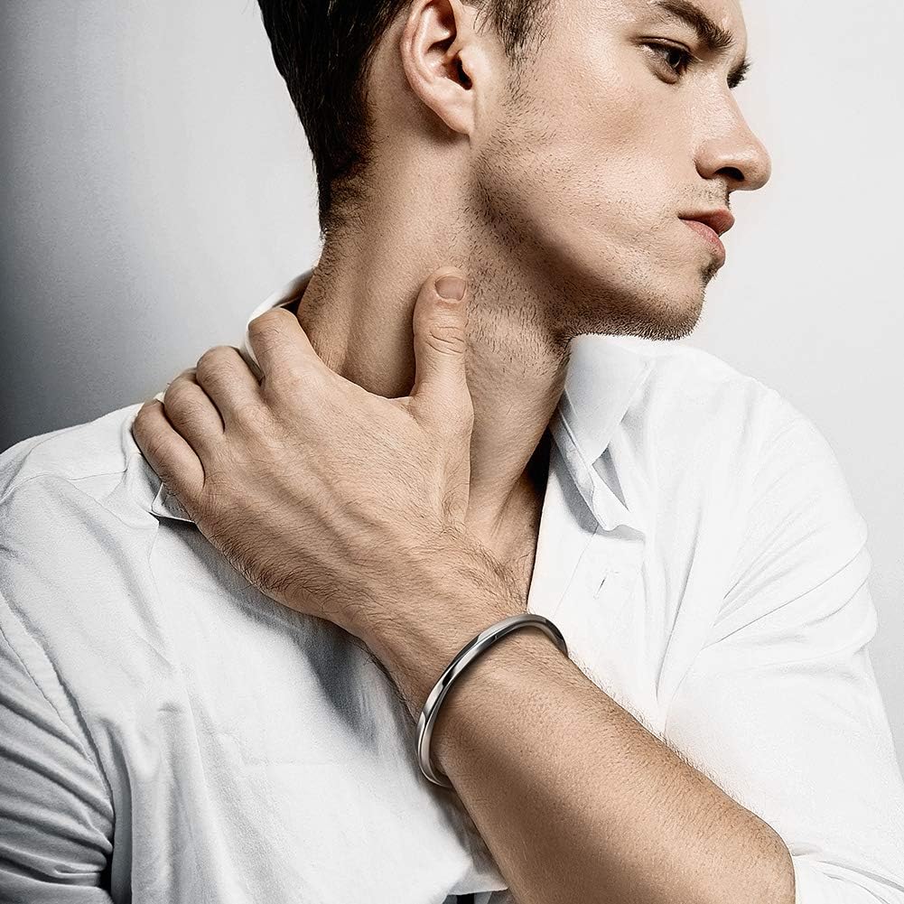 CIUNOFOR Stainless Steel Cuff Bracelets for Men, Men’ Silver Metal Simple Bangle Bracelet, 8.5 inches Inner Circ., Twisted Bracelet for Adult, Viking Jewelry Gift - Image 4