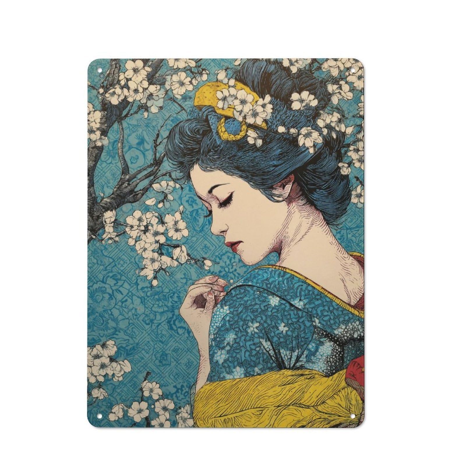 Junmoney Cherry Blossom Beauty Tin Sign 40X30cm With For Workshop Wall, Vintage Decor, For Metal Sign Collectors, For Garage And Workshop Walls