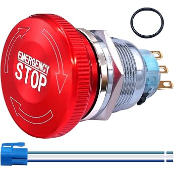 Taiss / 22 mm Emergency Stop Switch Locking 12-220V 3A Threaded 3-Pin Stainless Steel Metal 1NO 1NC Push Switch Add Connection Plug Metal Large