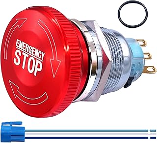 Taiss / 22mm notausschalter rastend 12-220V 3A Gewinde 3-polig, Edelstahl Metall 1NO 1NC-Druckschalter Hinzufügen Anschlus...