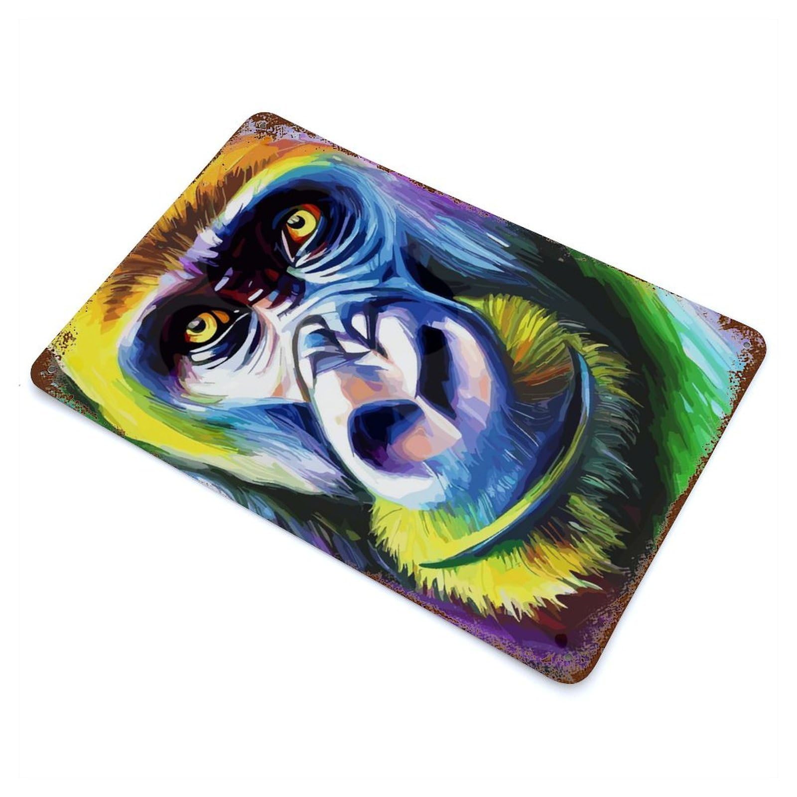 Funny Gorilla Face Art Decorative Tin Sign 11.8"x7.9", Ideal for Garage, Bar And Workshop Decor