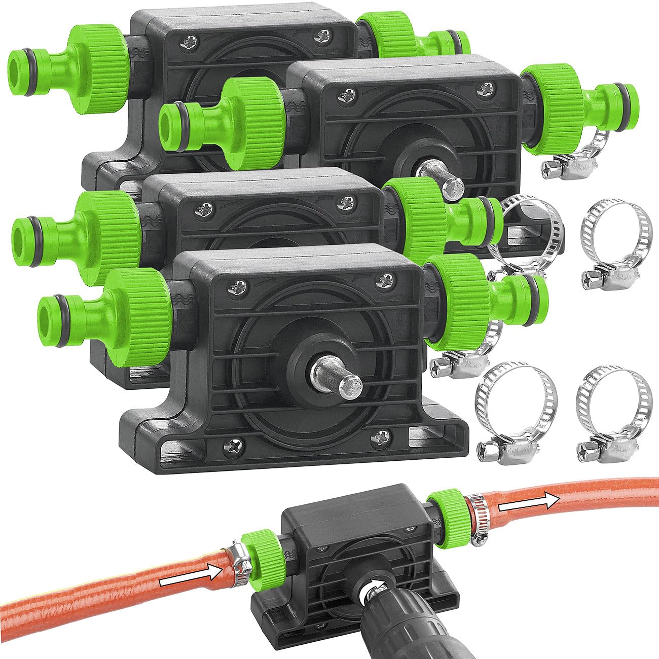 Royal Gardineer Gartenschlauch-Pumpe: 4er-Set Pumpenaufsätze für Bohrmaschinen zum Um-/Auspumpen von Wasser (Kleine Pumpe für Gartenschlauch, mit Gartenschlauchanschluss, Bohrer)