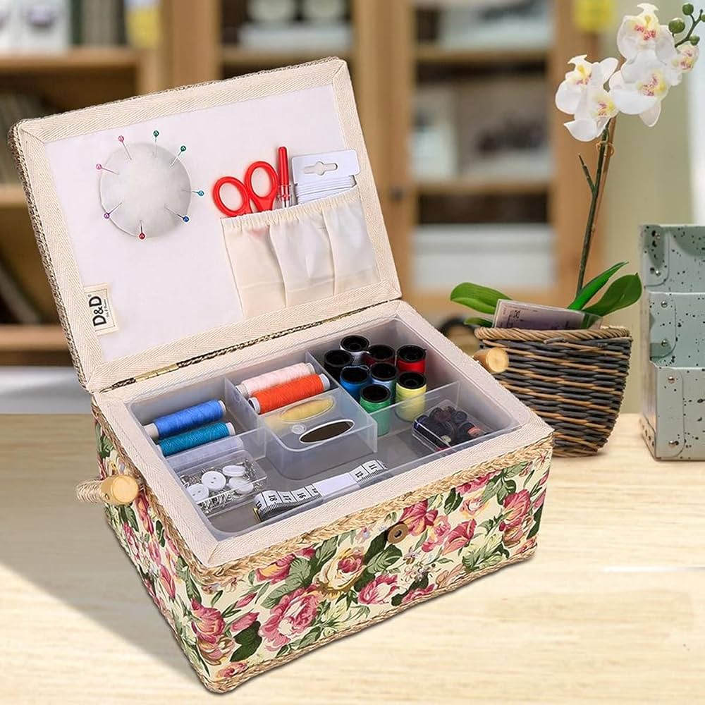 裁縫箱　ポーランド　sewingbox ビンテージ・昭和レトロ】花模様蓋の裁縫箱│Porch Drop vintage