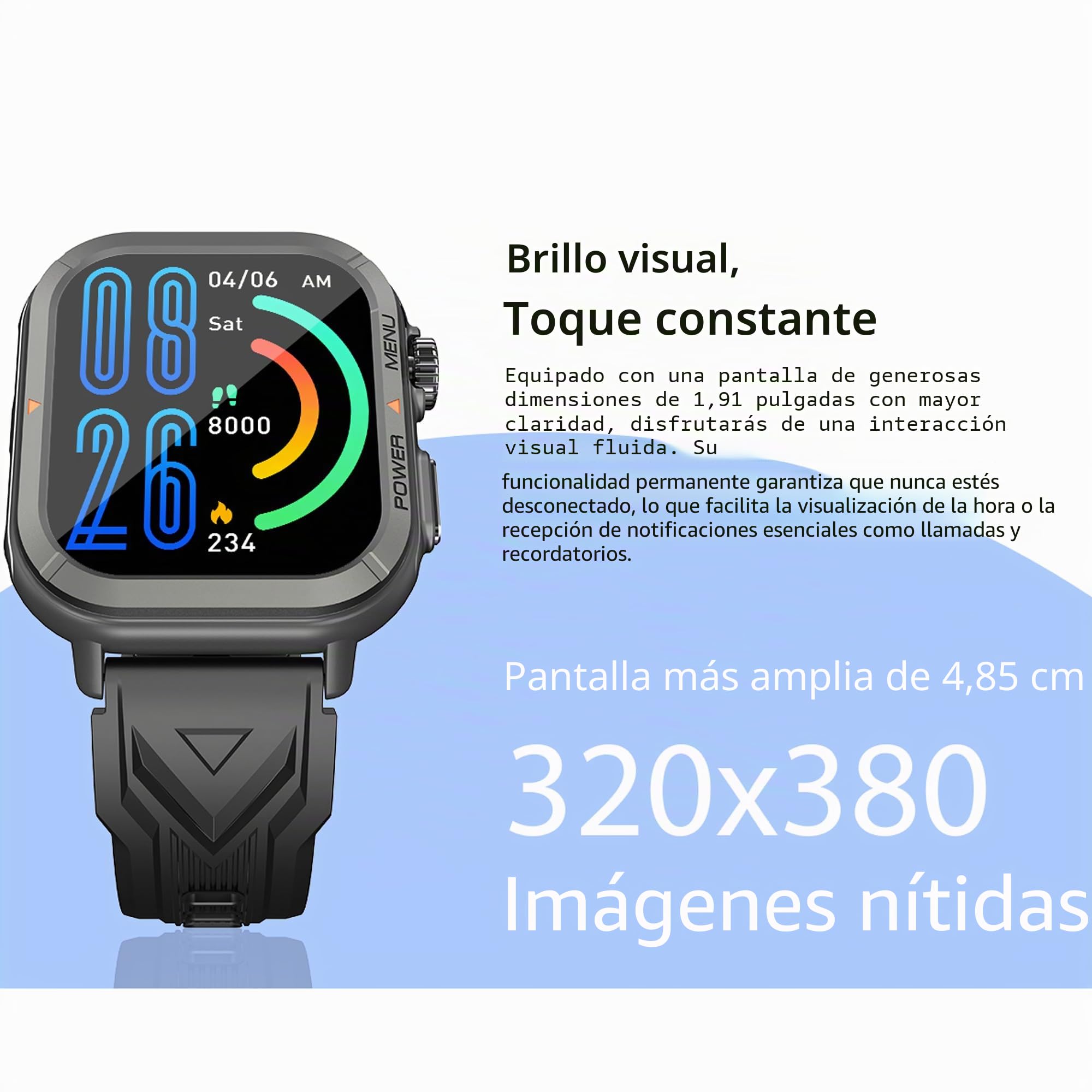 Blackview W30 - Reloj Deportivo Inteligente con Pantalla de 1.91" + 100 Modos de Entrenamiento y notificaciones, Profundidad de Buceo de 10 m, autonomía de 7 días, micrófono, Negro, Negro, 320x380,