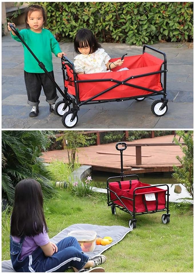 Carro de jardín plegable rojo portátil para uso en playa, camping y compras miniatura 5