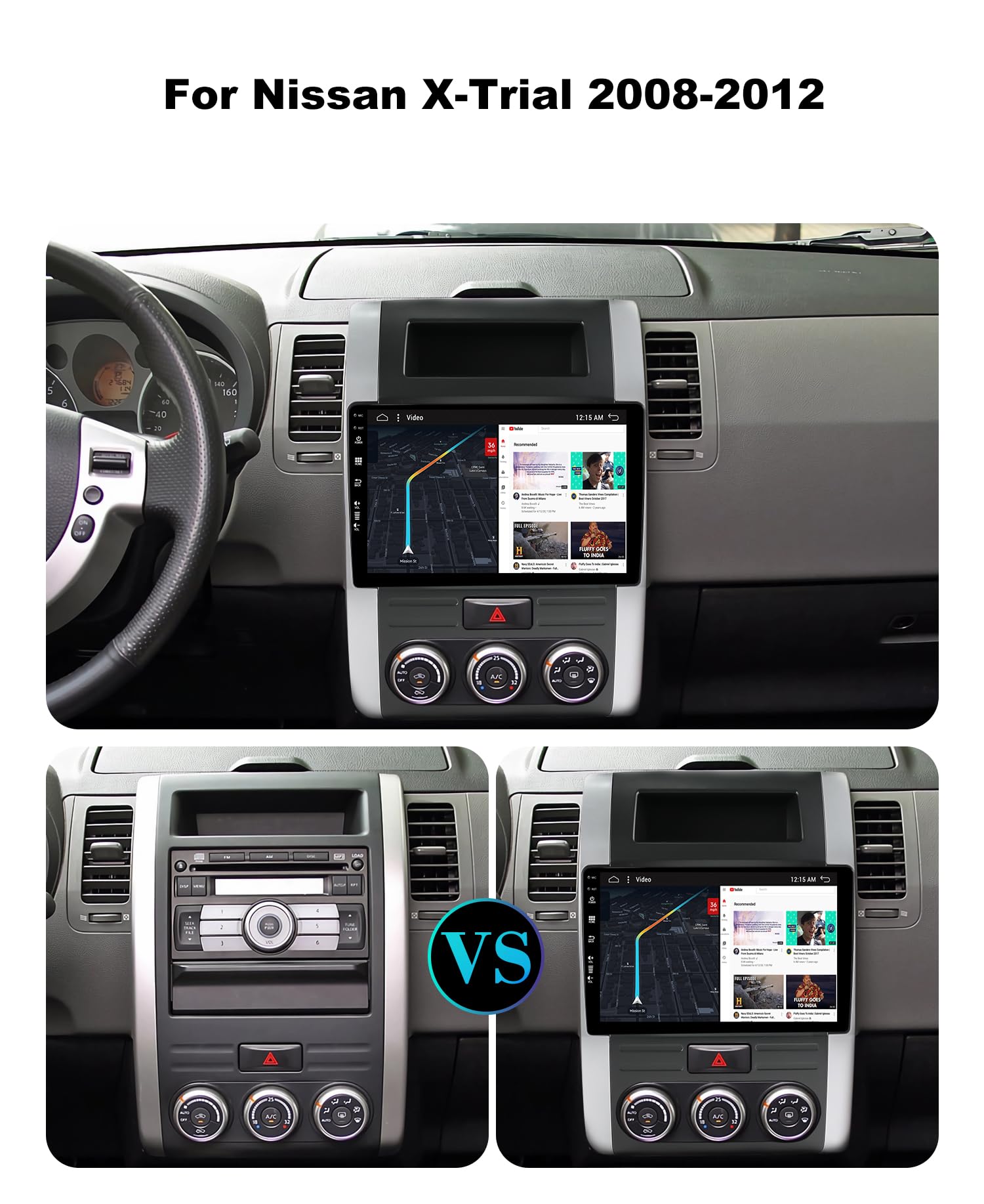 SXAUTO - 6G+128G - Android 15 IPS Autoradio für Nissan X-Trail T31 (2007-2015) - Eingebaut Carplay/Android Auto/DSP - LED Kamera + MIC - DAB Lenkradsteuerung Fast-Boot 360-CAM WiFi - 2 Din 10.1 Zoll