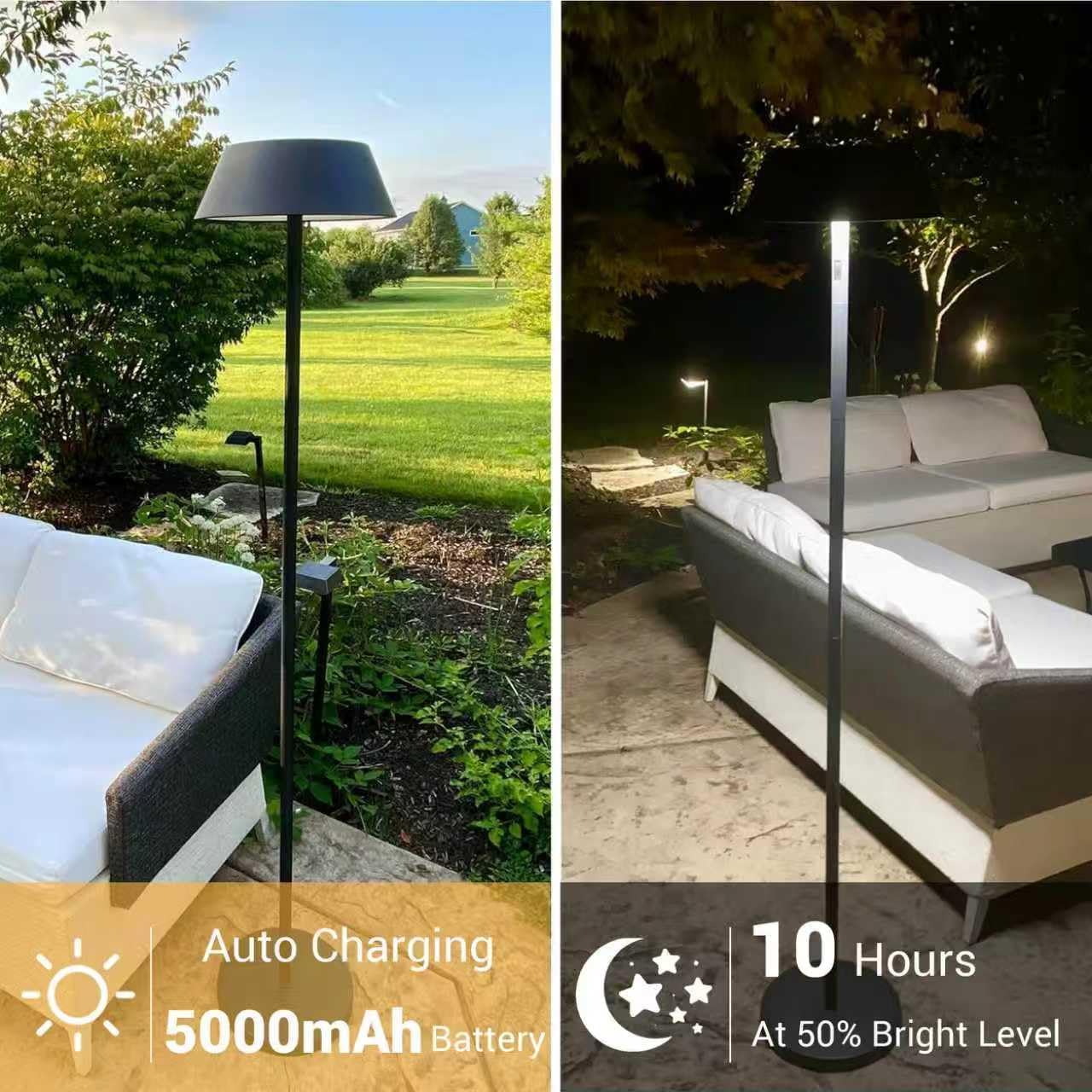 Outdoor Solar Floor Lamp 79”, Cordless Patio Lamp, Dimmable LED Standing Light with 5000mAh Battery, 3 Light Colors, Type-C, Waterproof for Garden Backyard Deck